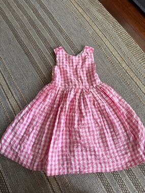 Mini Boden Pink & White Check Sundress with Button Detail